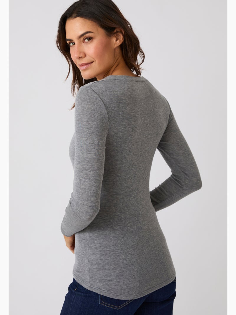 T-shirt fine côte thermolactyl sensitive, encolure dégagée - damart Gris - Kiabi