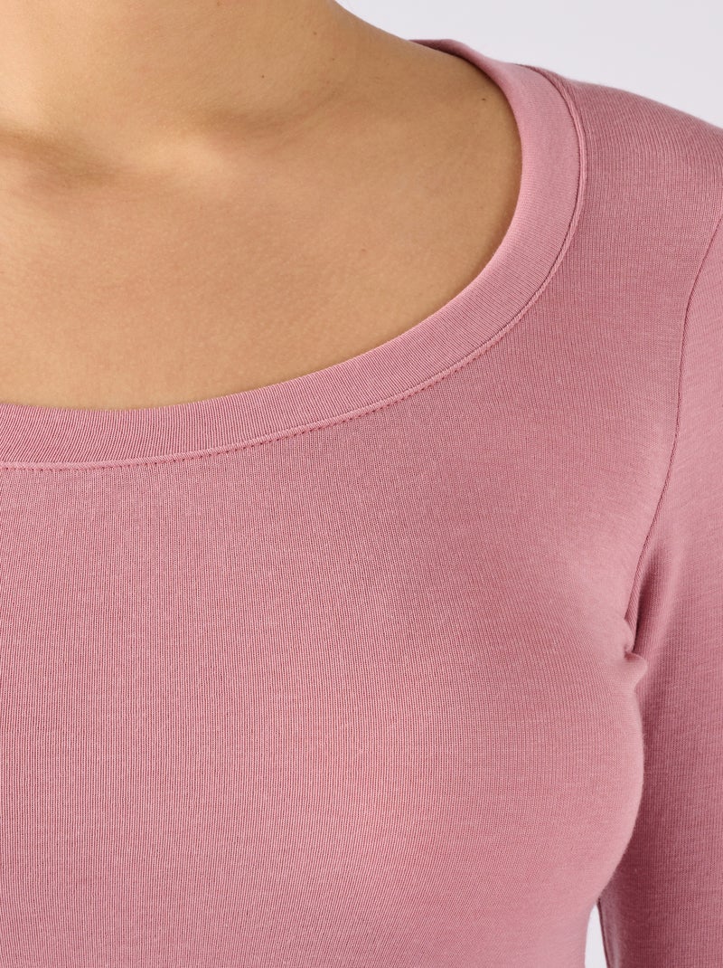 T-shirt fine côte Thermolactyl Sensitive, encolure dégagée thermique - Damart Rose - Kiabi