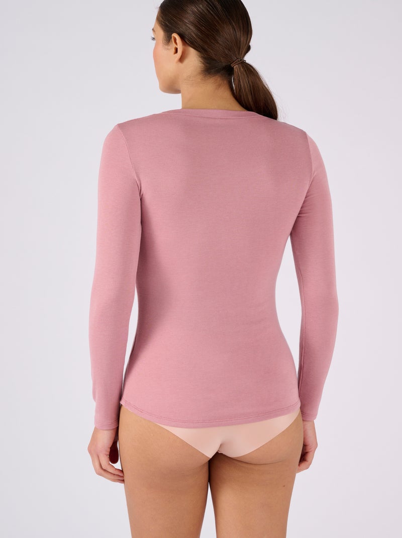 T-shirt fine côte Thermolactyl Sensitive, encolure dégagée thermique - Damart Rose - Kiabi