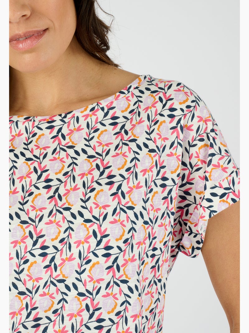 T-shirt flammé imprimé végétal - Damart Rose - Kiabi