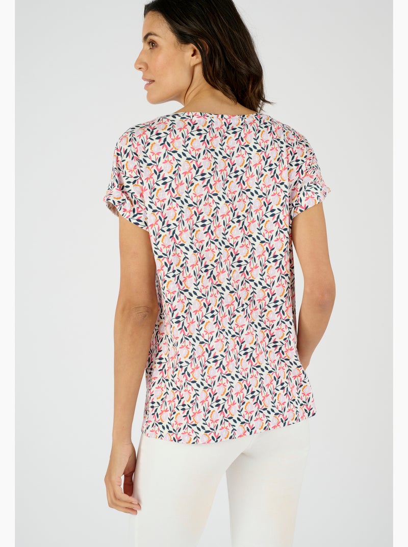 T-shirt flammé imprimé végétal - Damart Rose - Kiabi