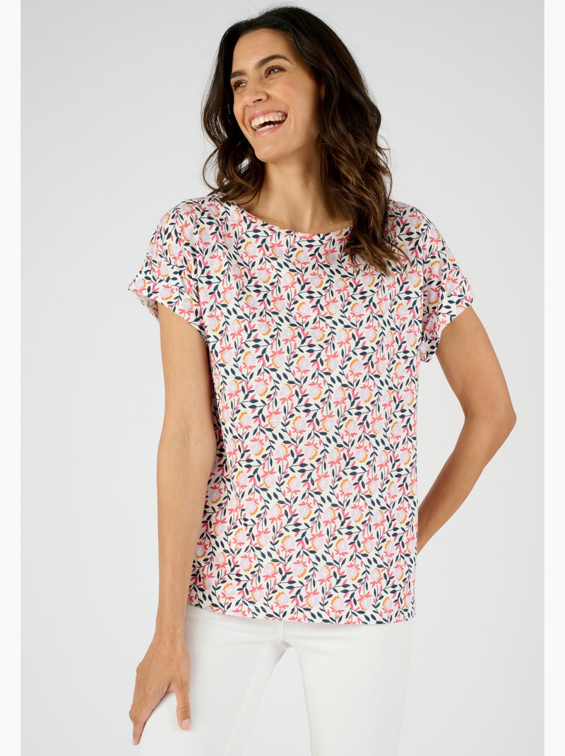 T-shirt flammé imprimé végétal - Damart Rose - Kiabi