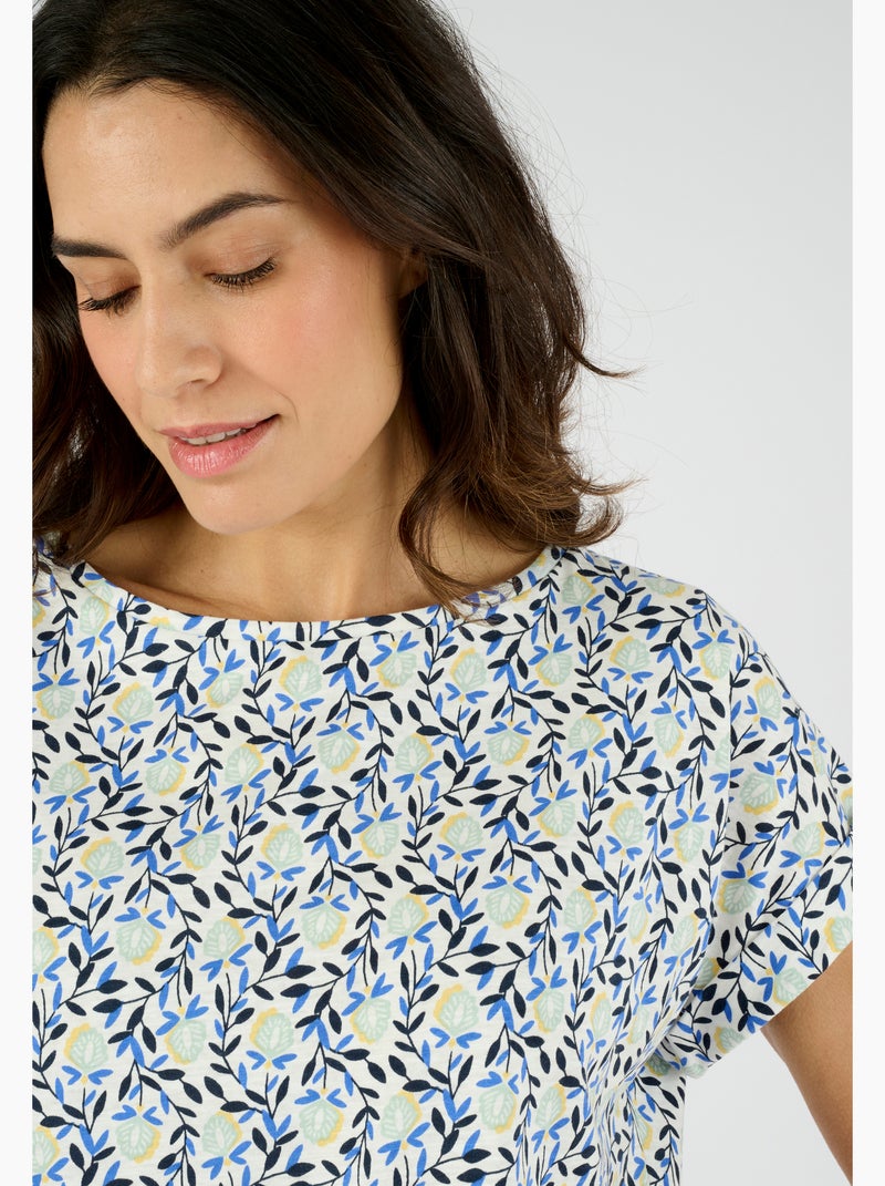 T-shirt flammé imprimé végétal - Damart Vert chèvrefeuille - Kiabi