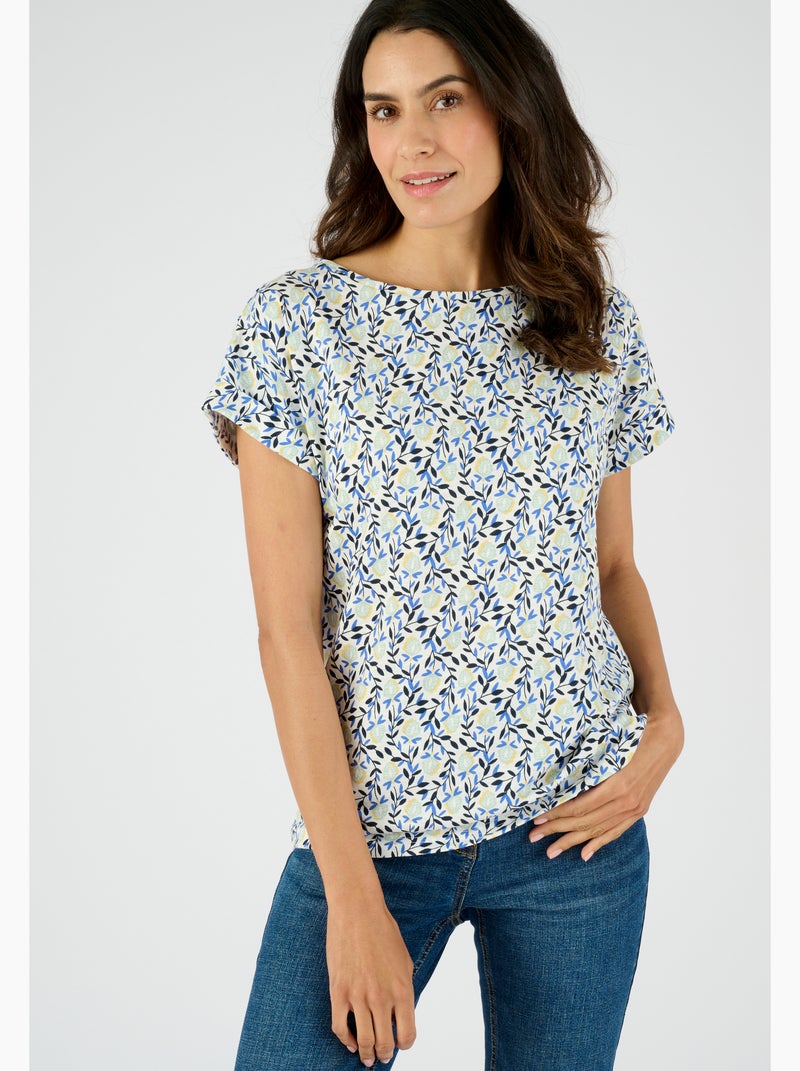 T-shirt flammé imprimé végétal - Damart Vert chèvrefeuille - Kiabi