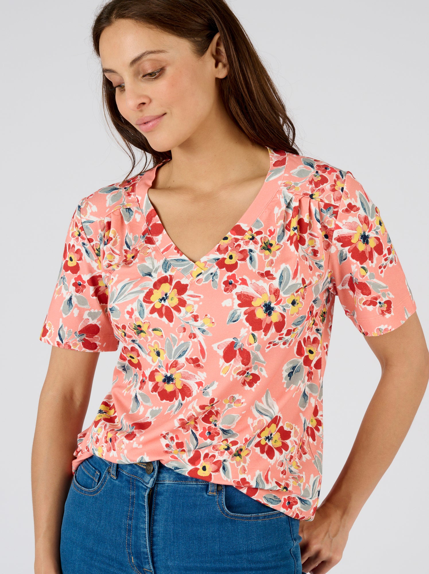 Top Beige à Fleurs En Viscose Stretch UN JOUR AILLEURS – Taille T2 (38/40) – Occasion En Très Bon état