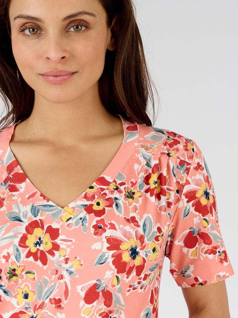 T-shirt fleuri viscose stretch - Damart Rose - Kiabi