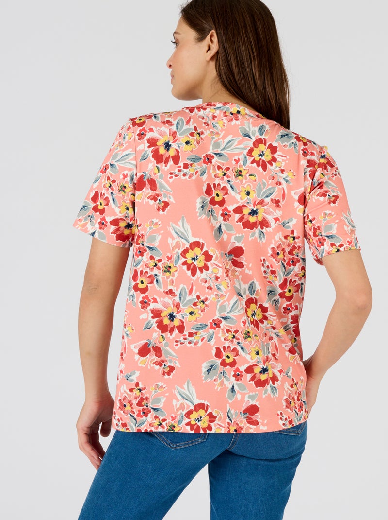 T-shirt fleuri viscose stretch - Damart Rose - Kiabi