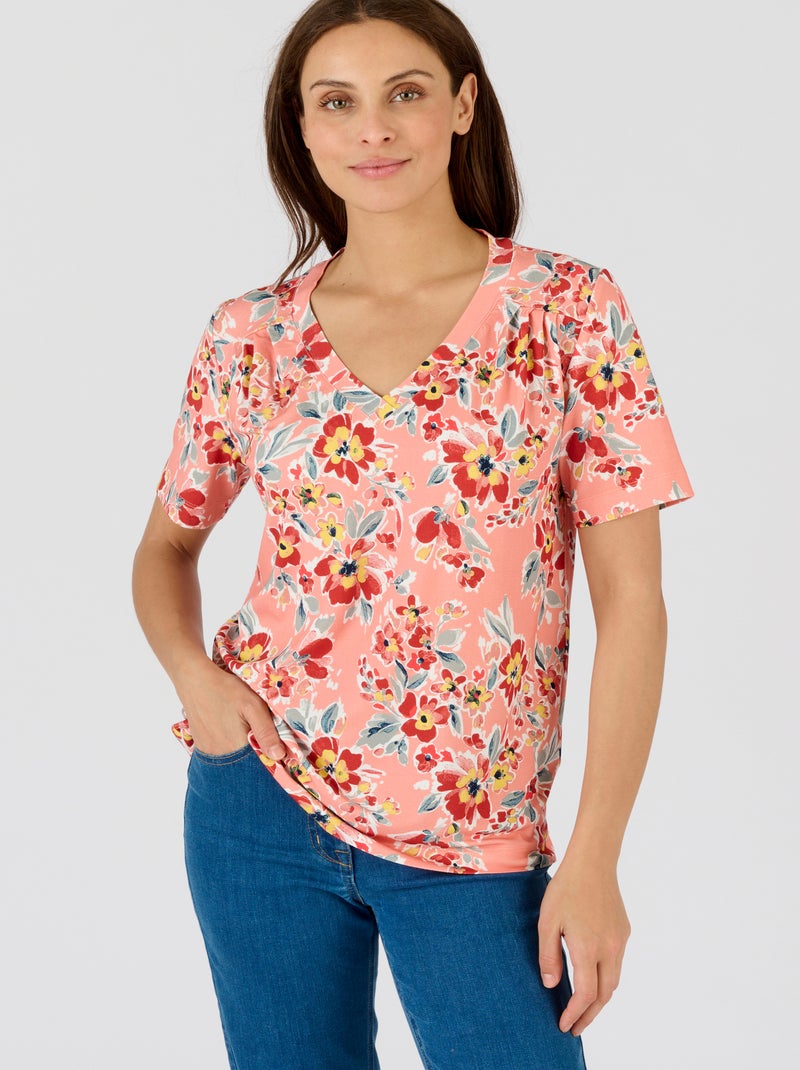 T-shirt fleuri viscose stretch - Damart Rose - Kiabi