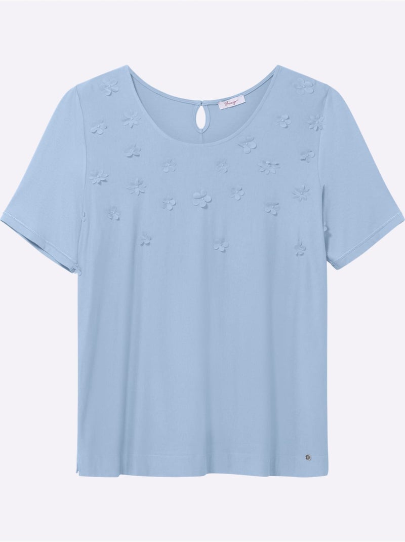 T-shirt Fleurs En 3d - Taille Standard - Sheego Bleu ciel - Kiabi