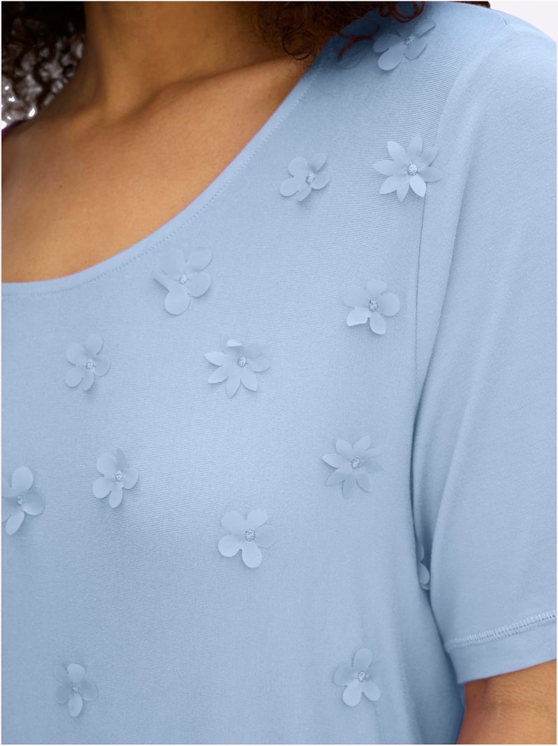 T-shirt Fleurs En 3d - Taille Standard - Sheego Bleu ciel - Kiabi
