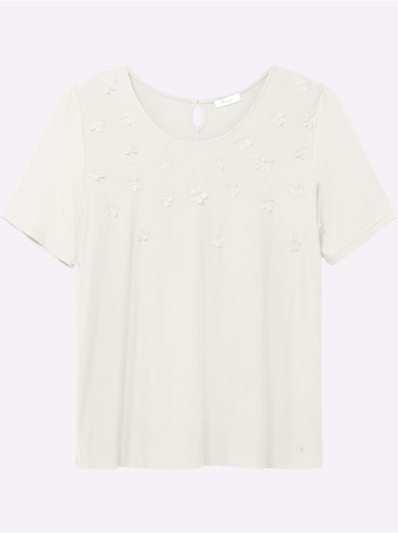 T-shirt Fleurs En 3d - Taille Standard - Sheego Ecru - Kiabi