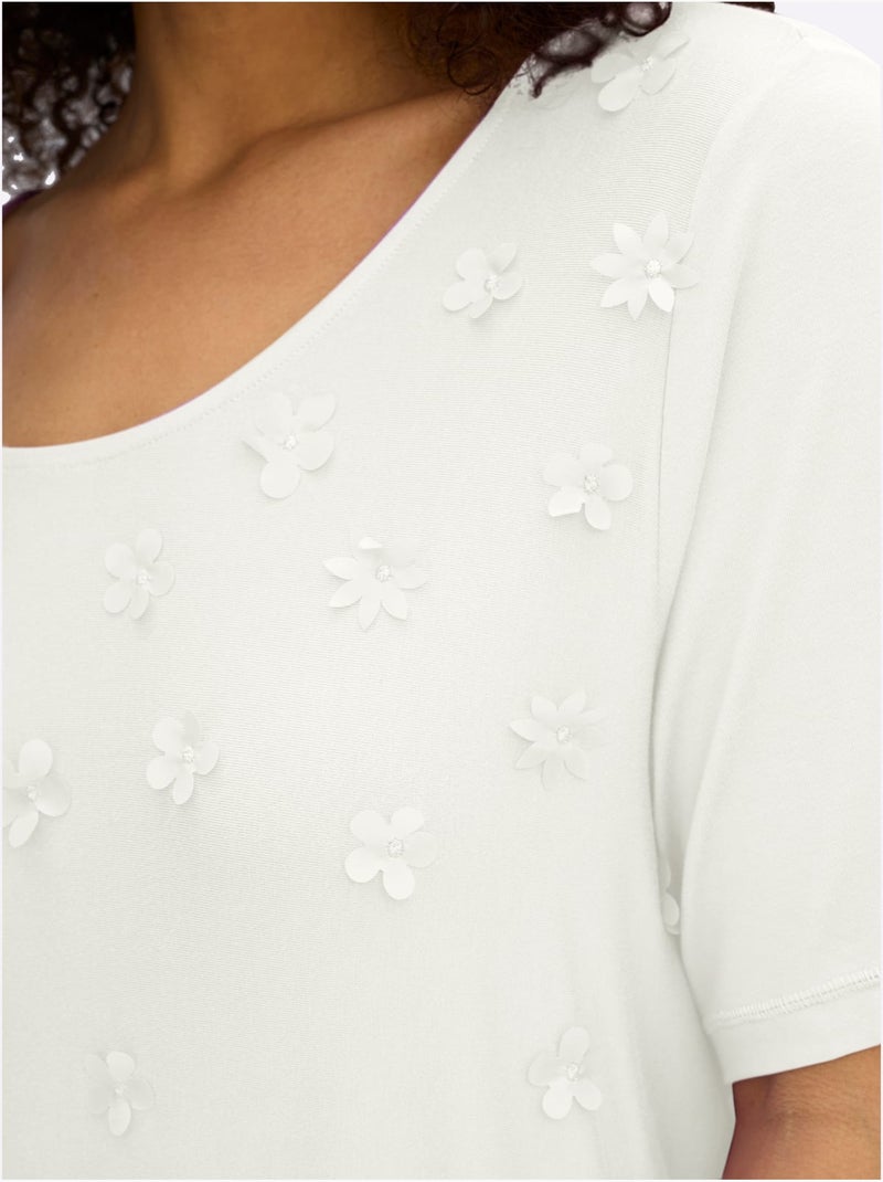 T-shirt Fleurs En 3d - Taille Standard - Sheego Ecru - Kiabi