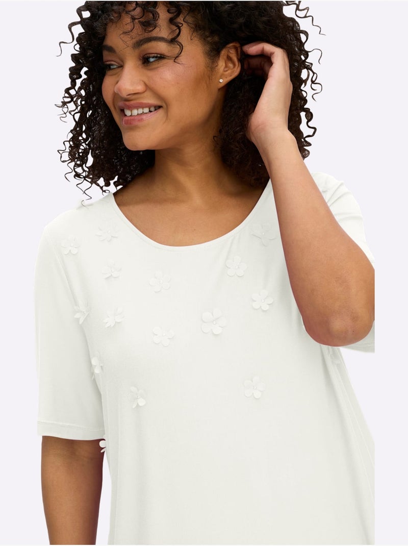 T-shirt Fleurs En 3d - Taille Standard - Sheego Ecru - Kiabi