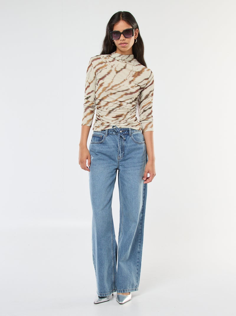 T-shirt fluide avec col montant à motif Beige - Kiabi