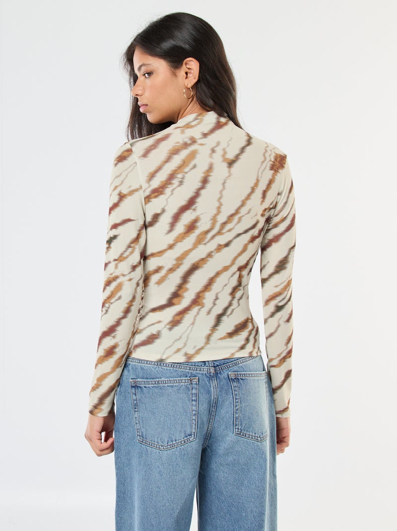 T-shirt fluide avec col montant à motif Beige - Kiabi