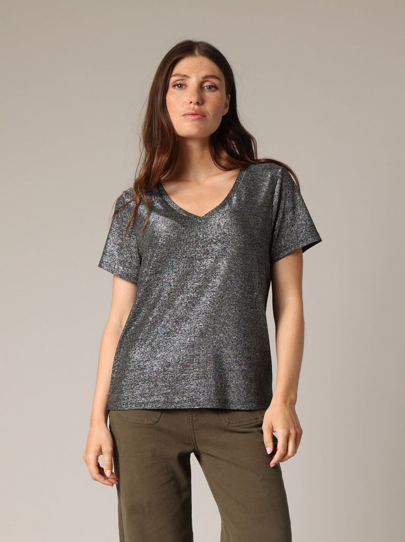 T-shirt fluide avec encolure en V. 'Deeluxe' Argent - Kiabi
