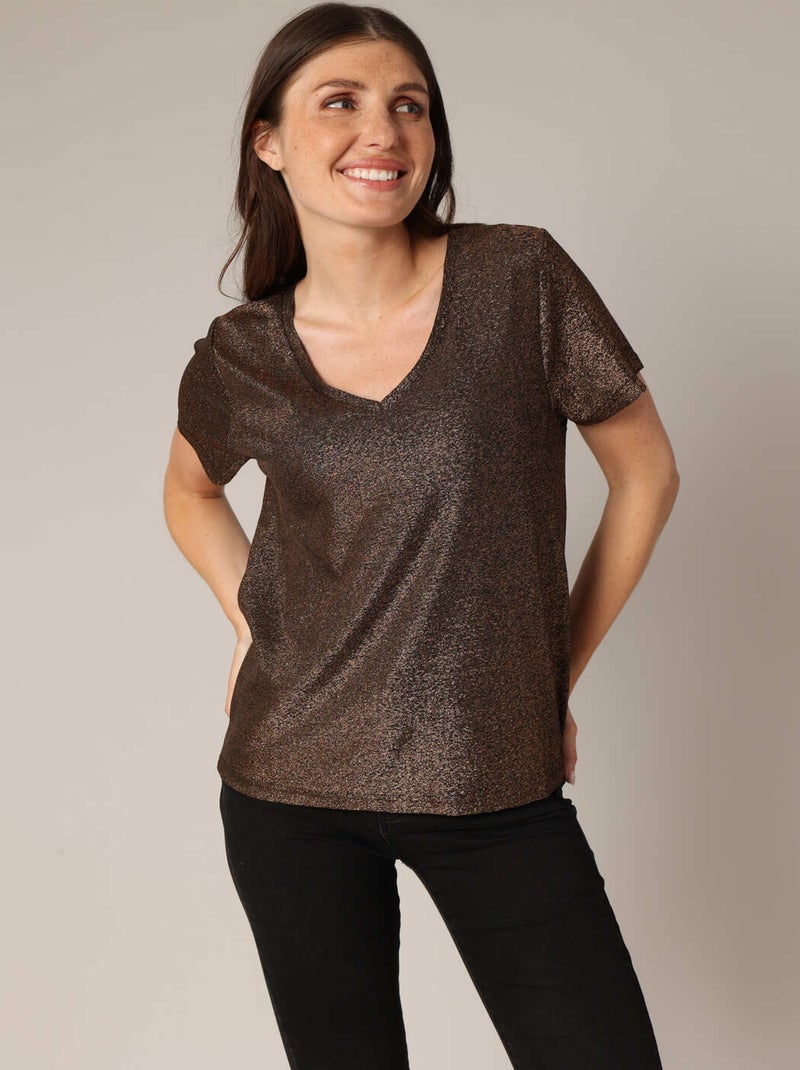 T-shirt fluide avec encolure en V. 'Deeluxe' Marron glacé - Kiabi