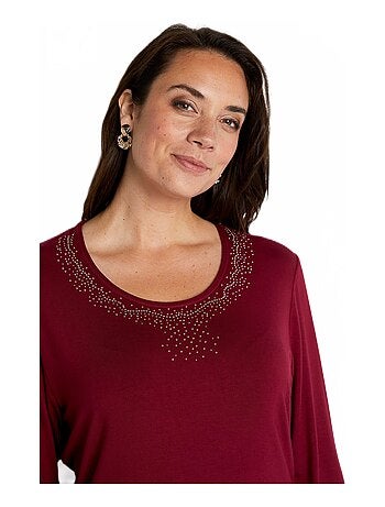 T-shirt fluide avec strass manches 3/4