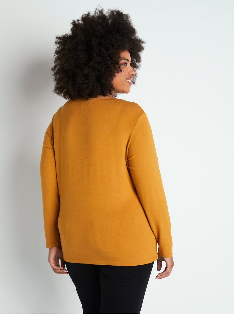 T-shirt fluide col rond avec strass Jaune - Kiabi