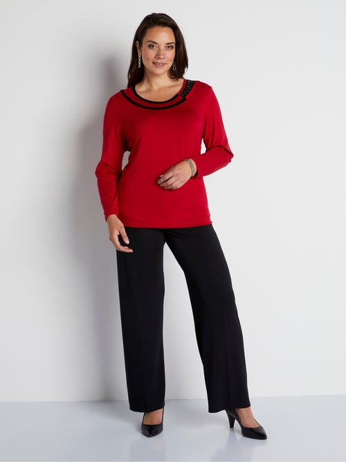 T-shirt fluide col rond avec strass - Kiabi