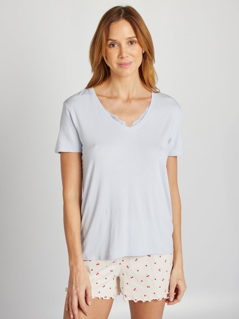 T-shirt fluide col V Bleu - Kiabi