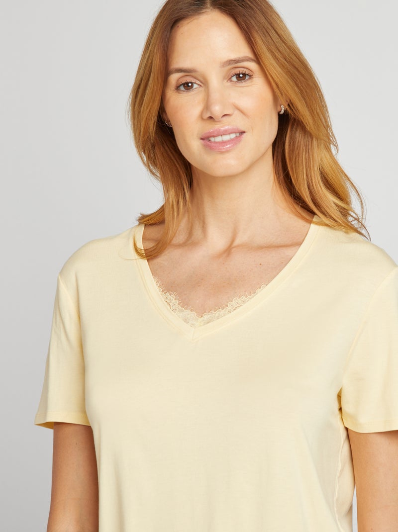 T-shirt fluide col V Jaune - Kiabi