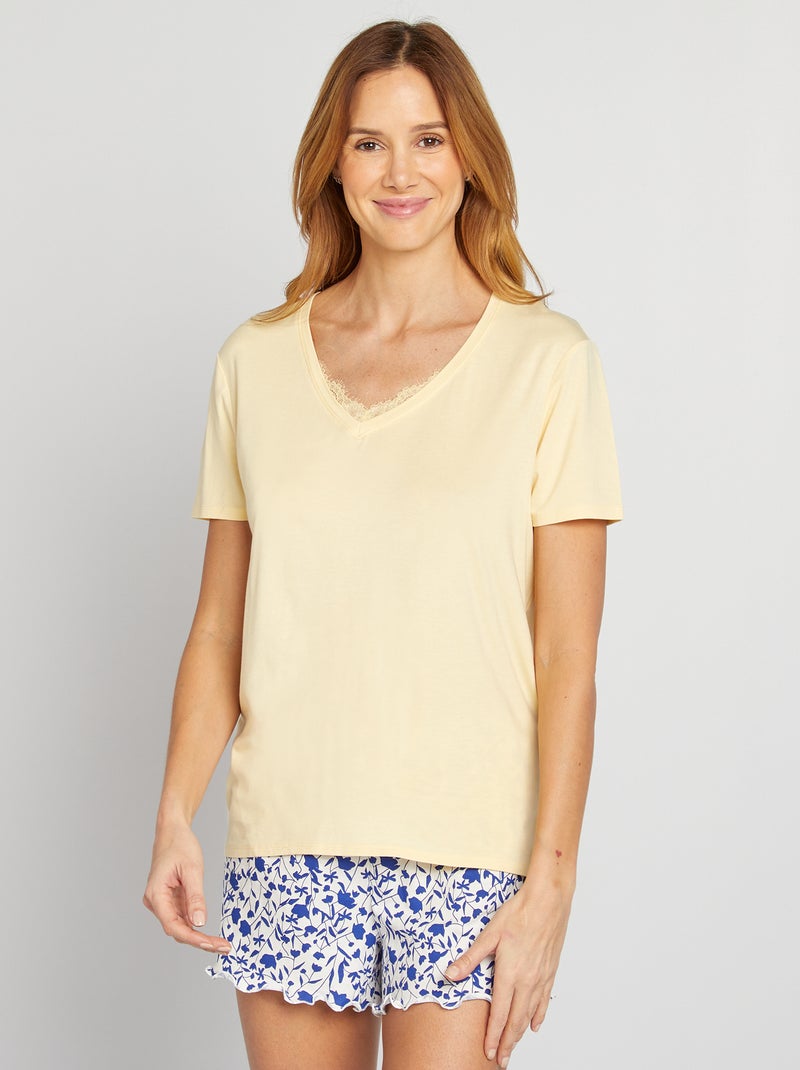 T-shirt fluide col V Jaune - Kiabi