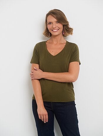 T-shirt fluide col V manches courtes