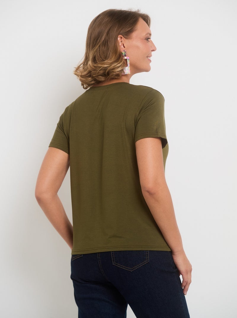 T-shirt fluide col V manches courtes Kaki - Kiabi