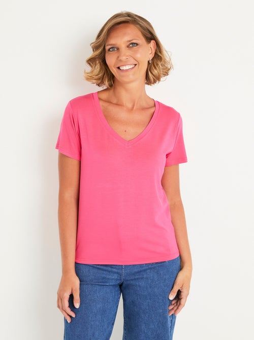 T-shirt fluide col V manches courtes - Kiabi