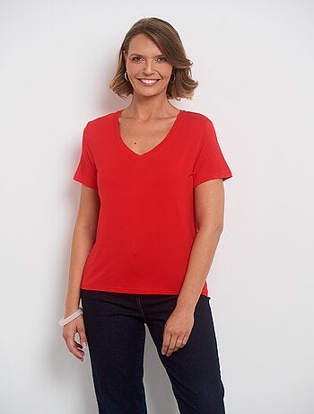 T-shirt fluide col V manches courtes