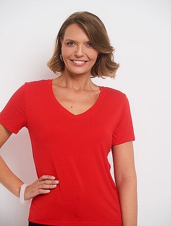 T-shirt fluide col V manches courtes