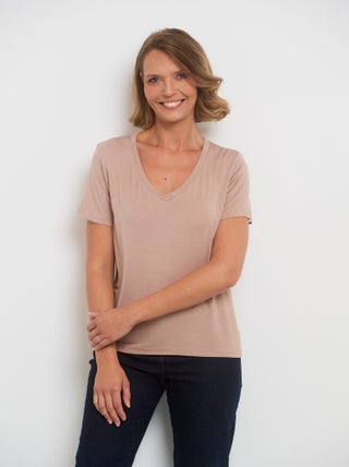 T-shirt fluide col V manches courtes