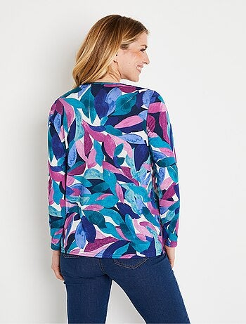 T-shirt fluide court imprimé floral col rond