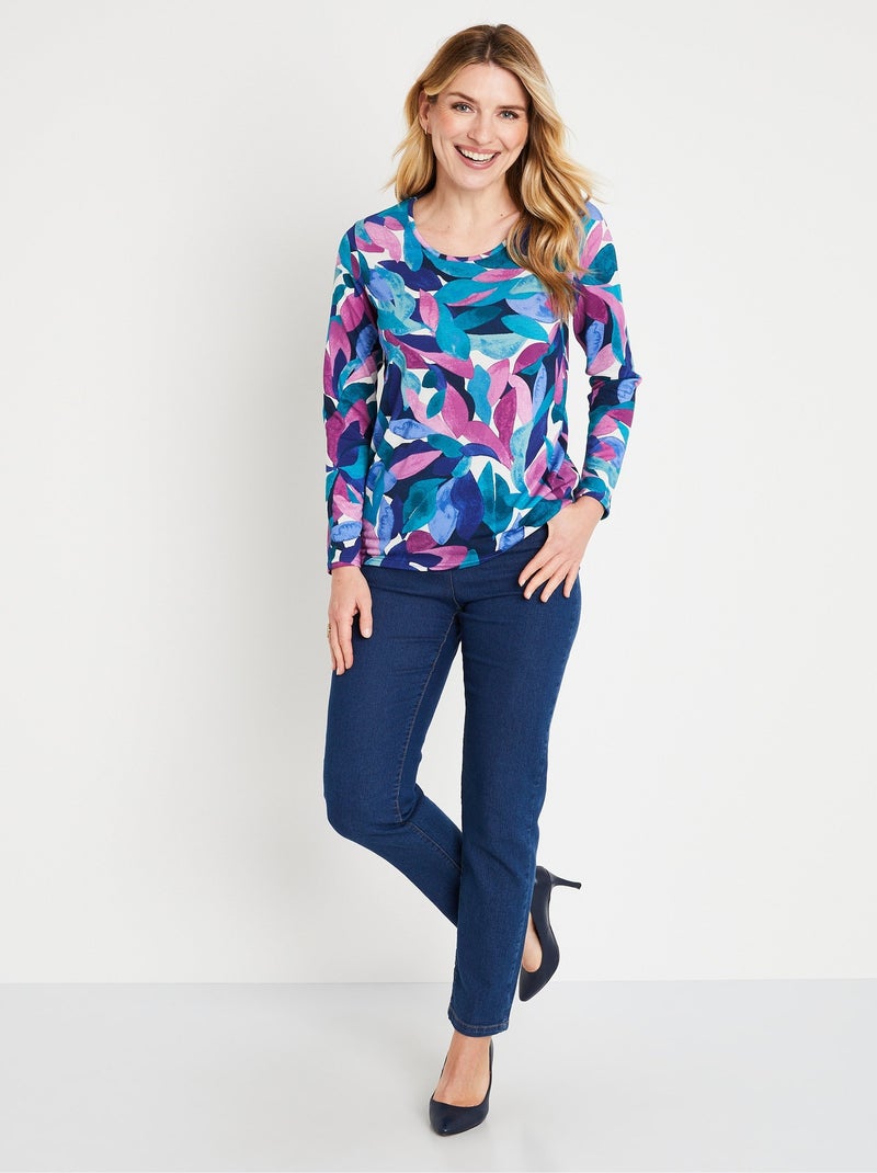 T-shirt fluide court imprimé floral col rond Bleu Rose - Kiabi