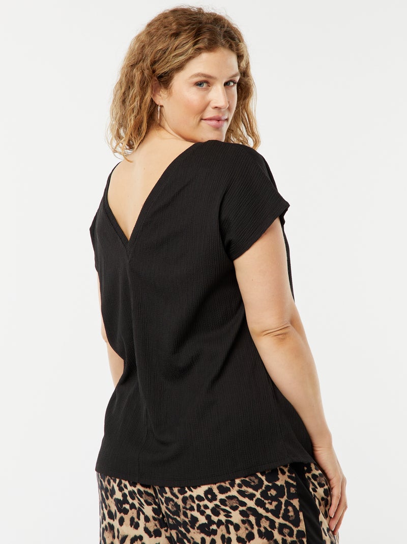 T-shirt fluide en maille gaufrée Noir - Kiabi