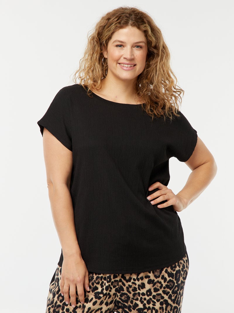 T-shirt fluide en maille gaufrée Noir - Kiabi