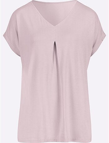 T-shirt fluide en viscose avec col V et mancherons - Taille standard - Moda Vilona