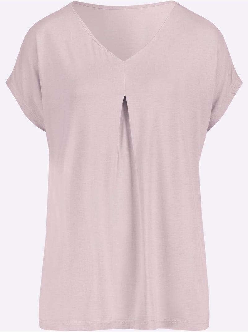 T-shirt fluide en viscose à col V avec mancherons et plis - Taille standard - Moda Vilona Parme - Kiabi
