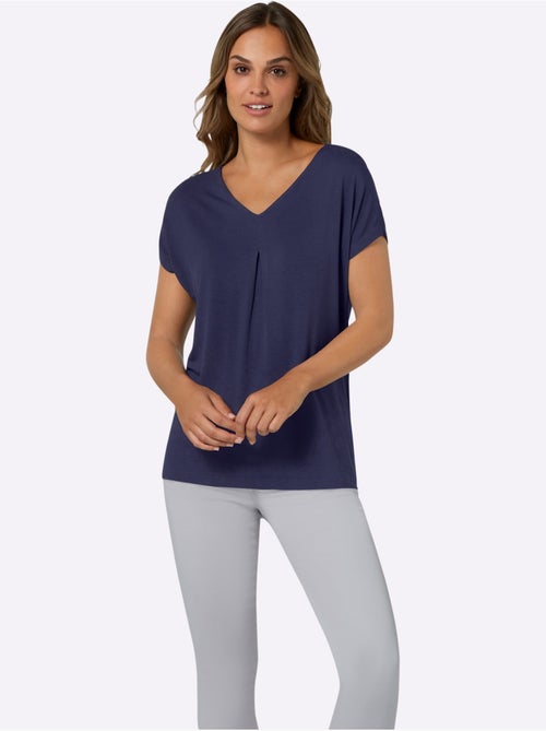 T-shirt fluide en viscose avec col V et mancherons - Taille standard - Moda Vilona - Kiabi