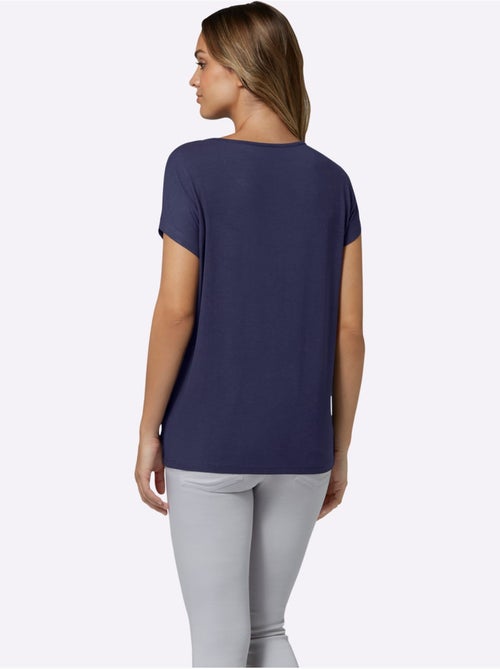 T-shirt fluide en viscose avec col V et mancherons - Taille standard - Moda Vilona - Kiabi