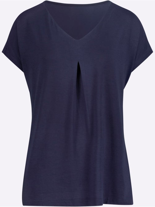 T-shirt fluide en viscose avec col V et mancherons - Taille standard - Moda Vilona - Kiabi