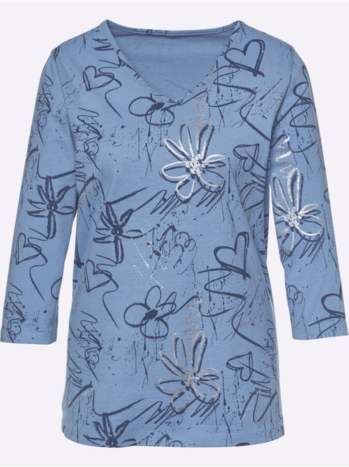 T-shirt fluide encolure v avec imprimé floral et argenté - taille standard - moda vilona - Kiabi T-shirt fluide encolure v avec imprimé floral et argenté - taille standard - moda vilona - Kiabi