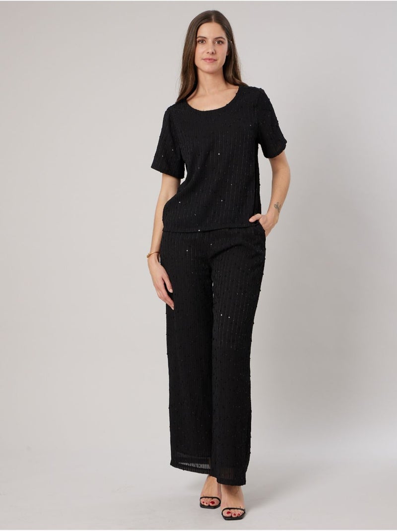 T-shirt fluide femme avec sequins 'deeluxe' Noir - Kiabi