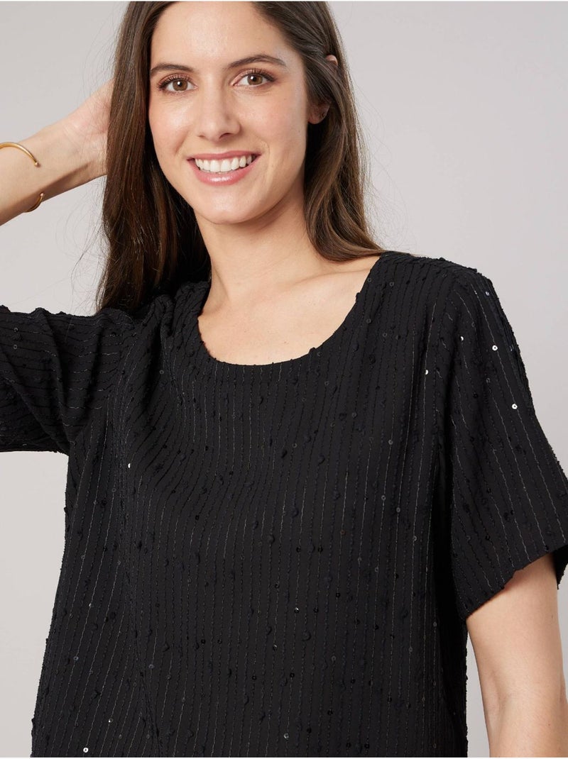 T-shirt fluide femme avec sequins 'deeluxe' Noir - Kiabi