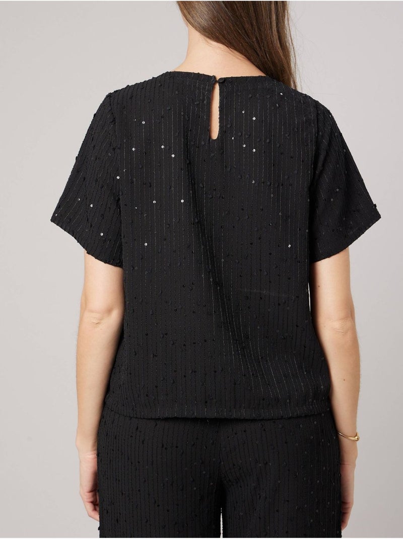 T-shirt fluide femme avec sequins 'deeluxe' Noir - Kiabi
