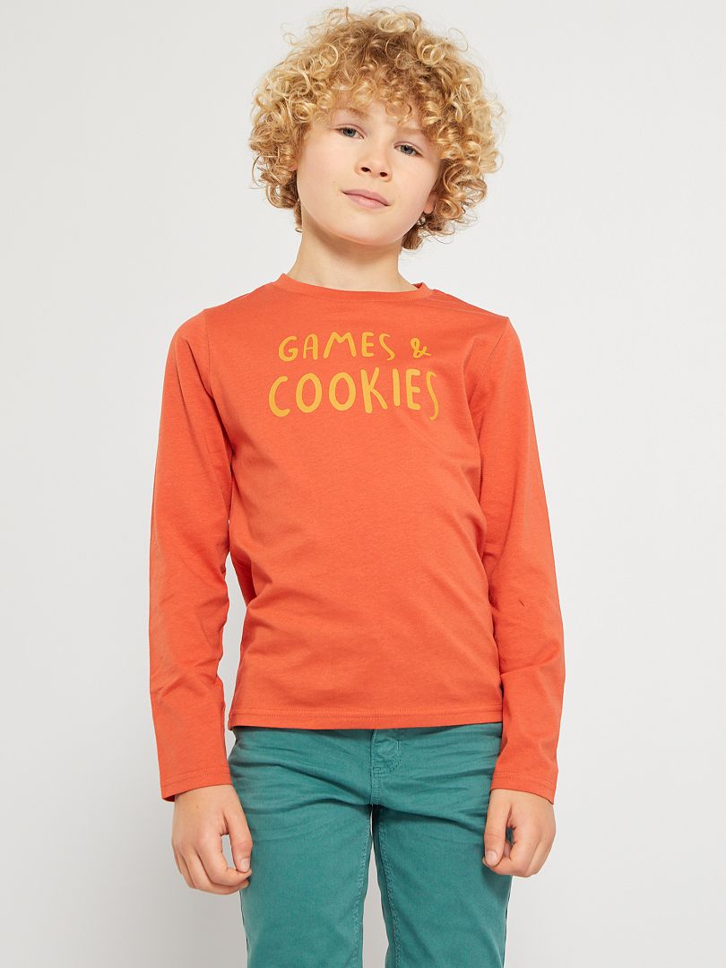 T-shirt 'Games and cookies' orange - Kiabi