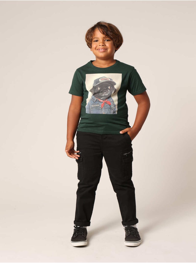 T-shirt garçon 100 % coton avec imprimé chien aspect denim et casquette DEELUXE 'Deeluxe' Bleu canard - Kiabi