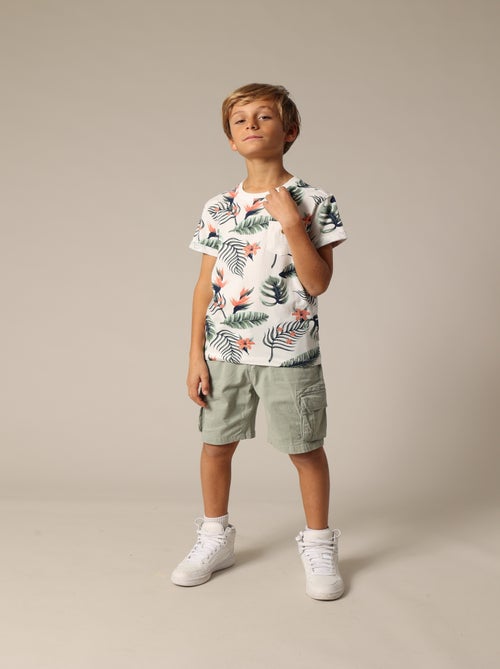 T-shirt garçon à col rond avec imprimé tropical sur le devant 'Deeluxe' - Kiabi