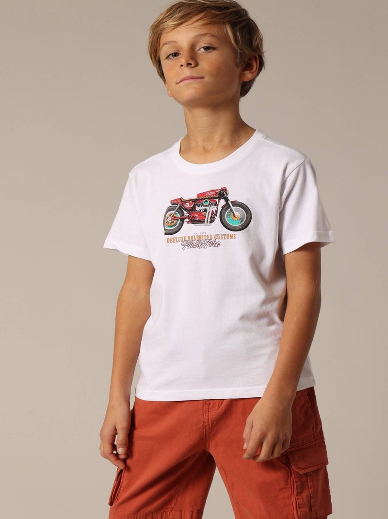 T-shirt garçon col rond avec imprimé moto vintage sur le devant 'Deeluxe' Blanc - Kiabi